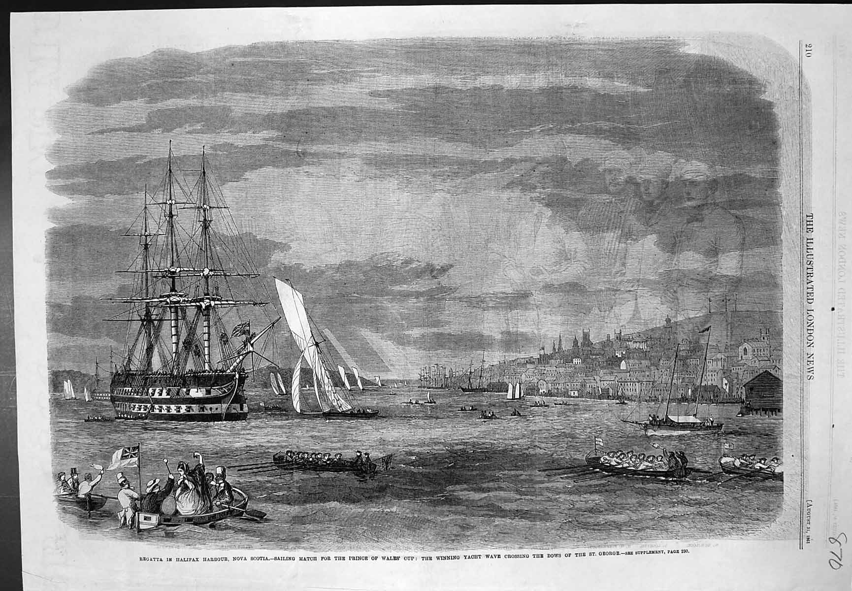 Old Regatta Halifax Harbour Nova Scotia Sailing Prince Wales Cup 1861 Victorian