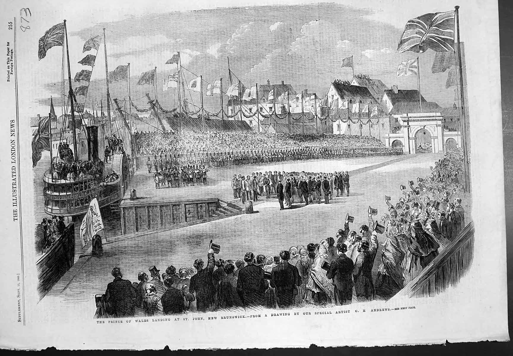 Antique Old Print Prince Wales Landing St John New Brunswick Gh Andrews 1860