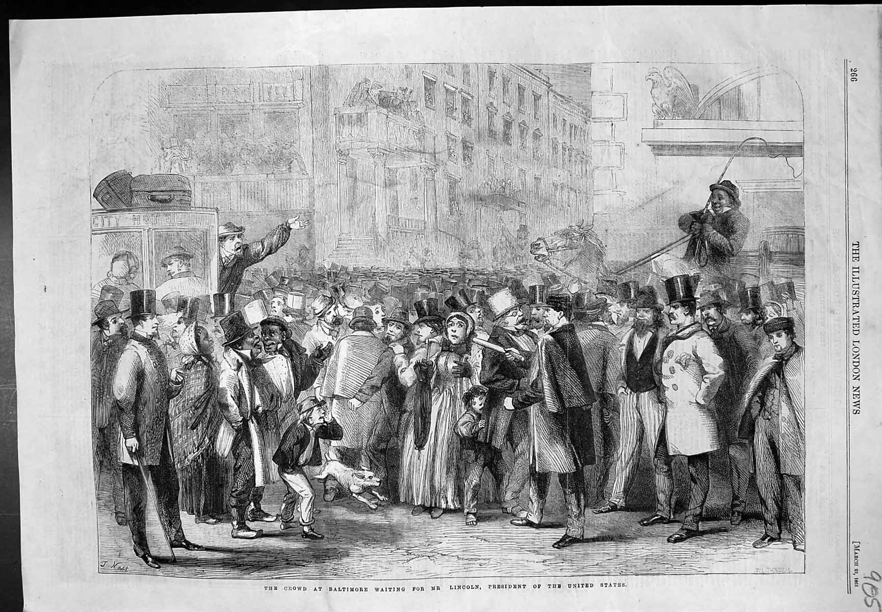 Old Print Crowd Balintore Waiting Mr Lincoln President United States 1861 19th