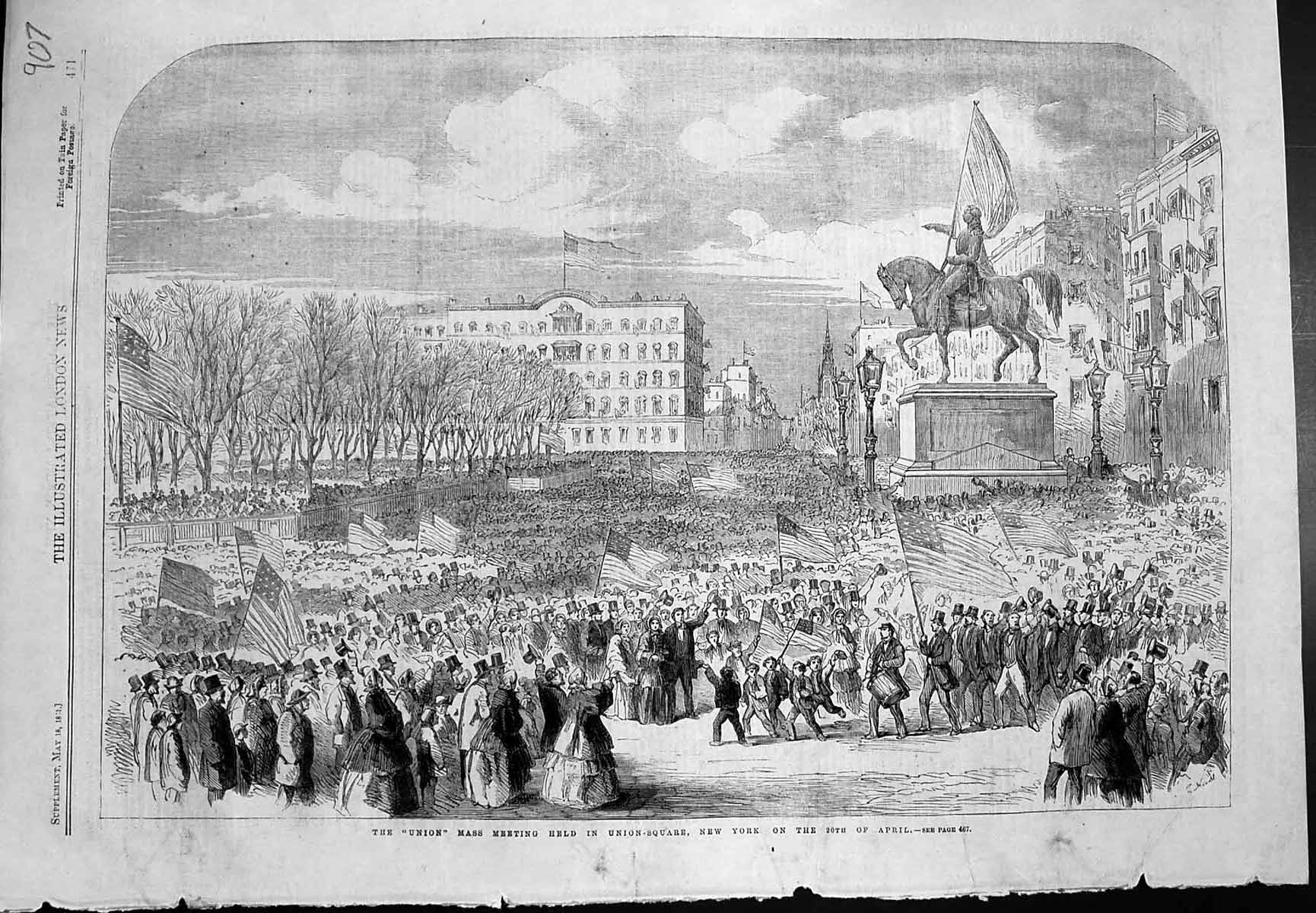 Antique Print Union Mass Meeting Held Union Square New York 20th April 1861