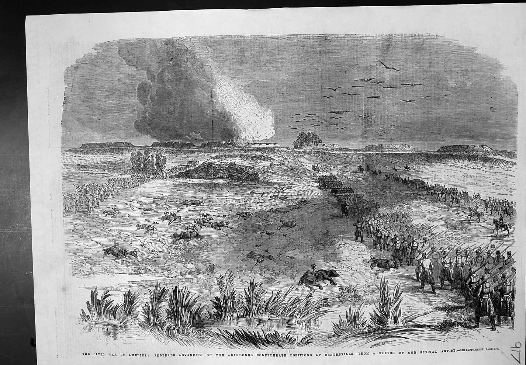 Old Antique Print War America Federals Advancing Civil War Positions 1862 19th
