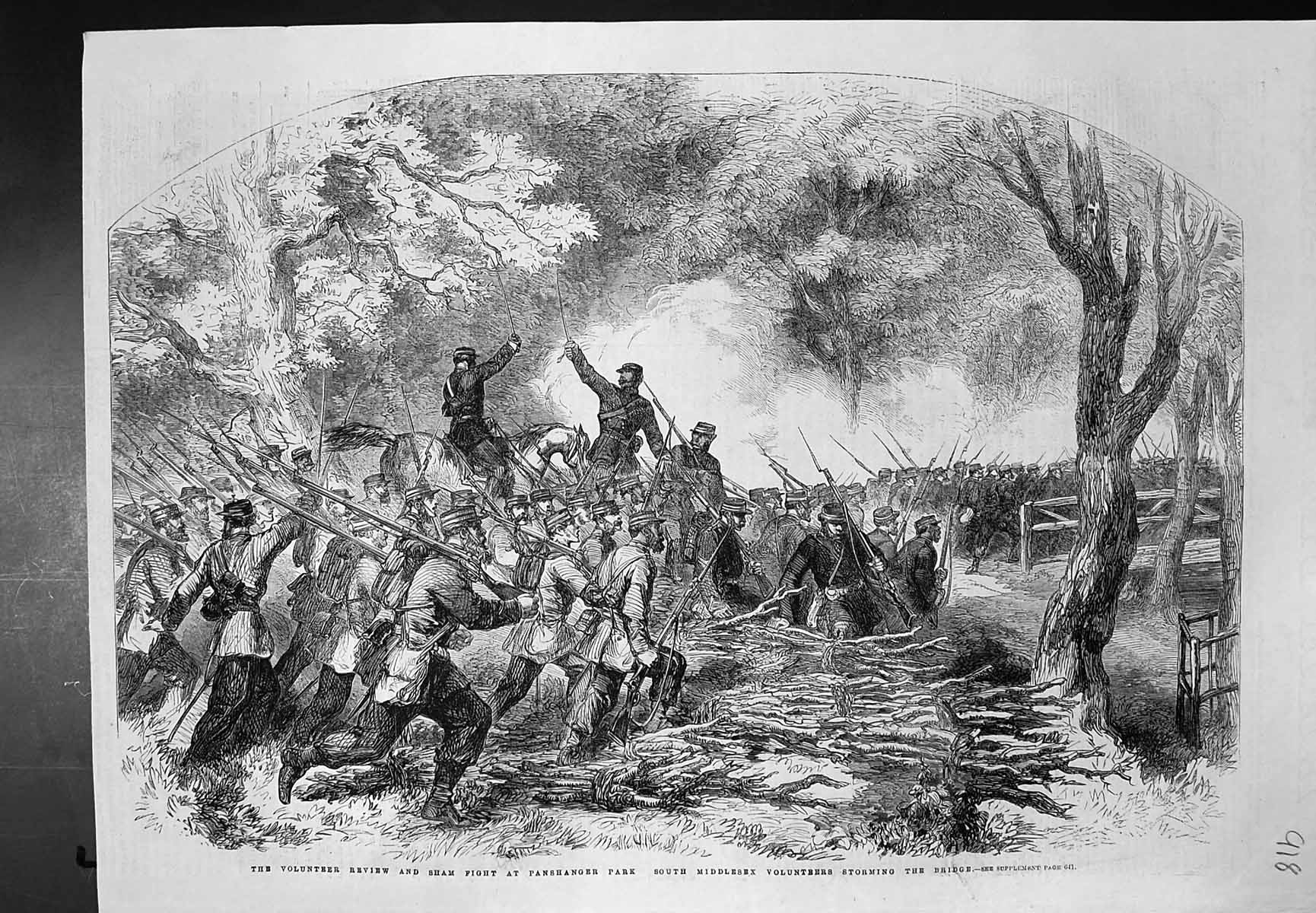 Old Volunteer Review Sham Fight Panshanger Park Storming Bridge 1862 Victorian