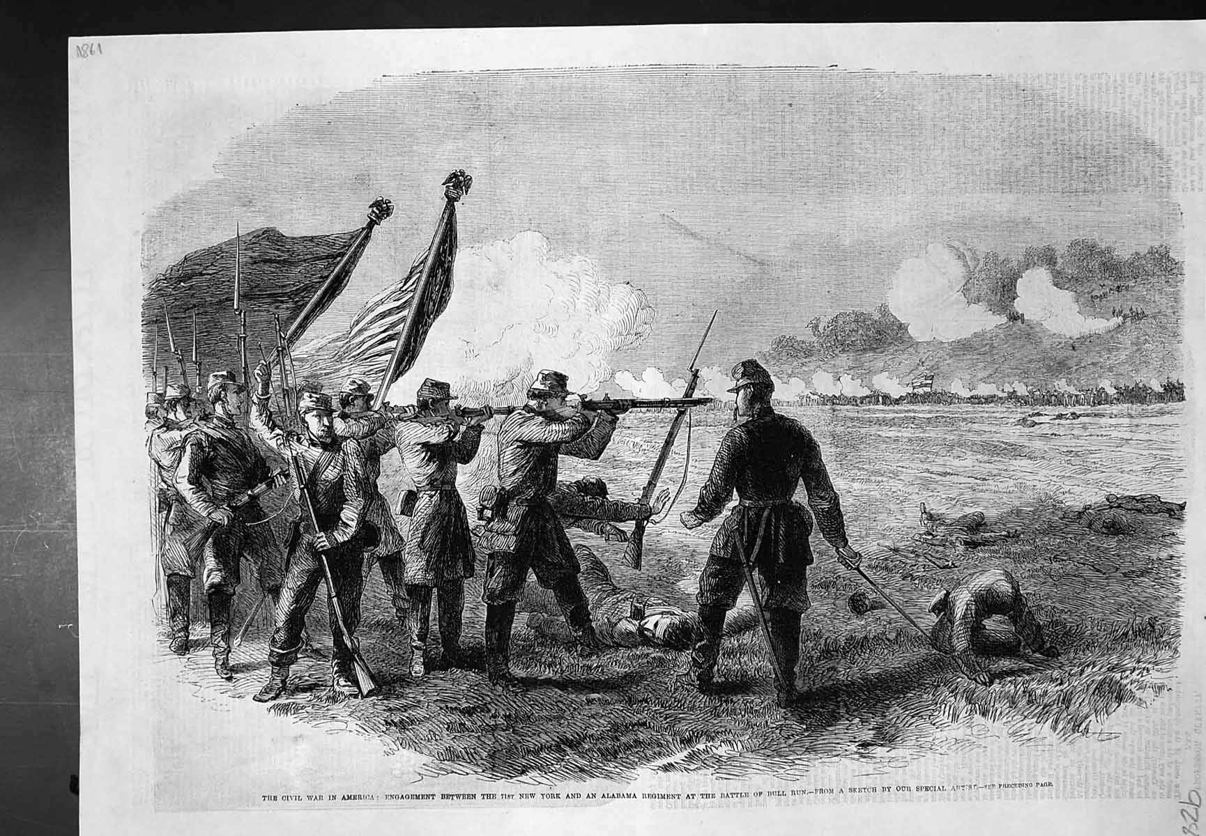 Antique Old Print War America Battle Bull Run New York Alabama Regiment 1862