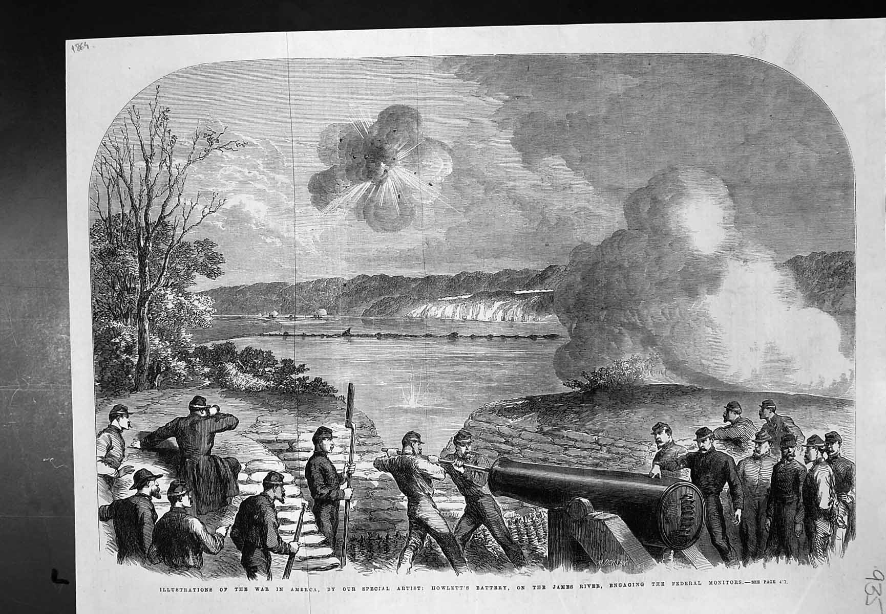 Old Print War America Howletts Battery James River Federal Monitors 1864 19th