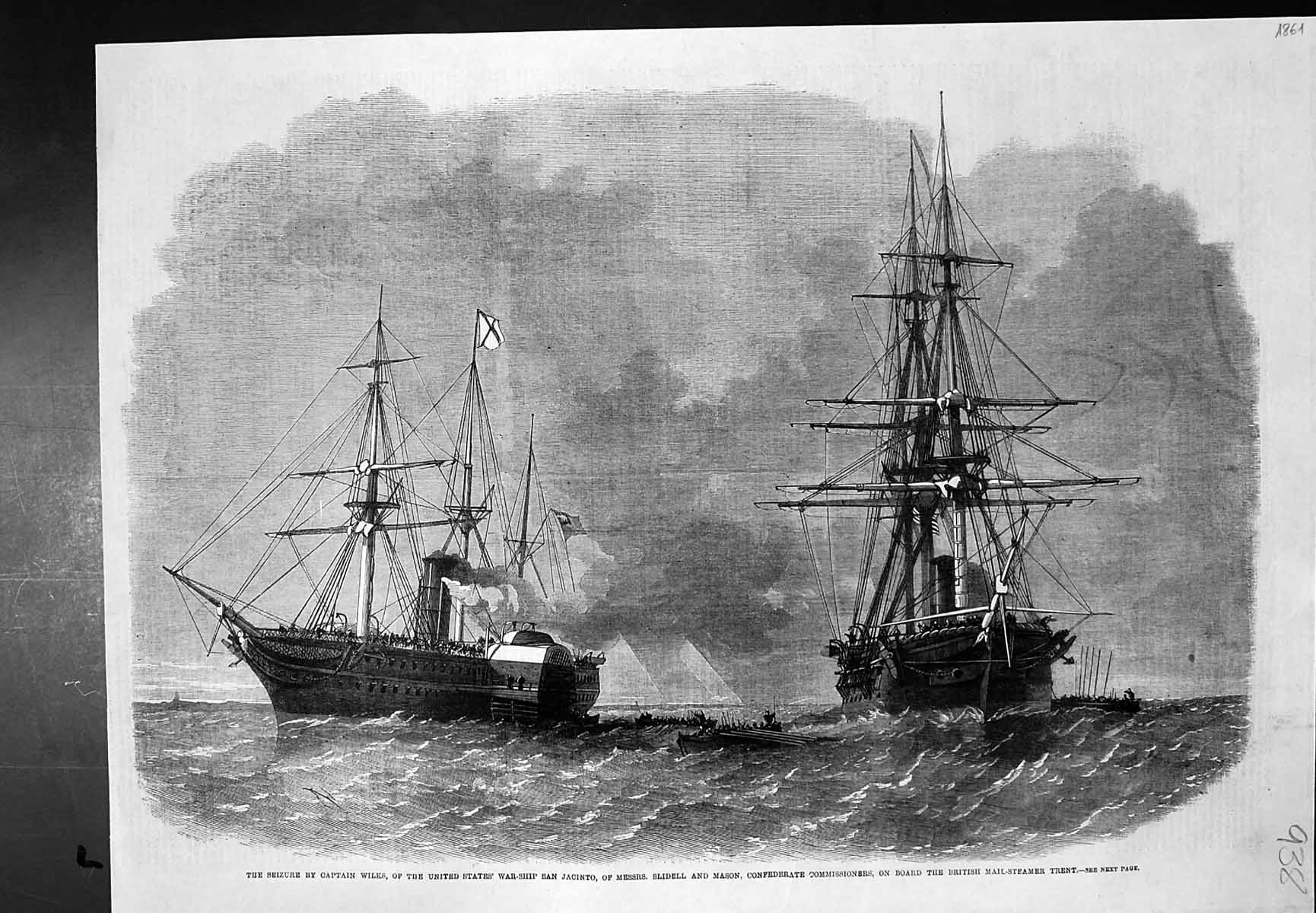 Old Seizure Capt Wilks Us War Ship San Jacinto Br Mail Steamer Trent