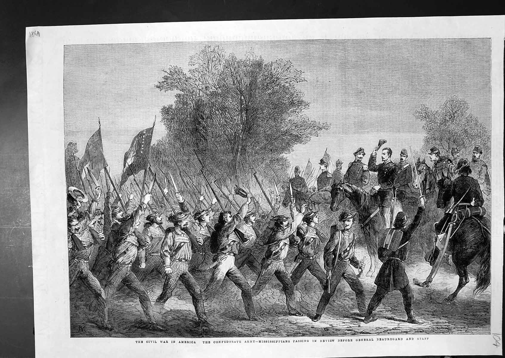 Old Antique Print Civil War America Army Mississippians Gen Beauregard1