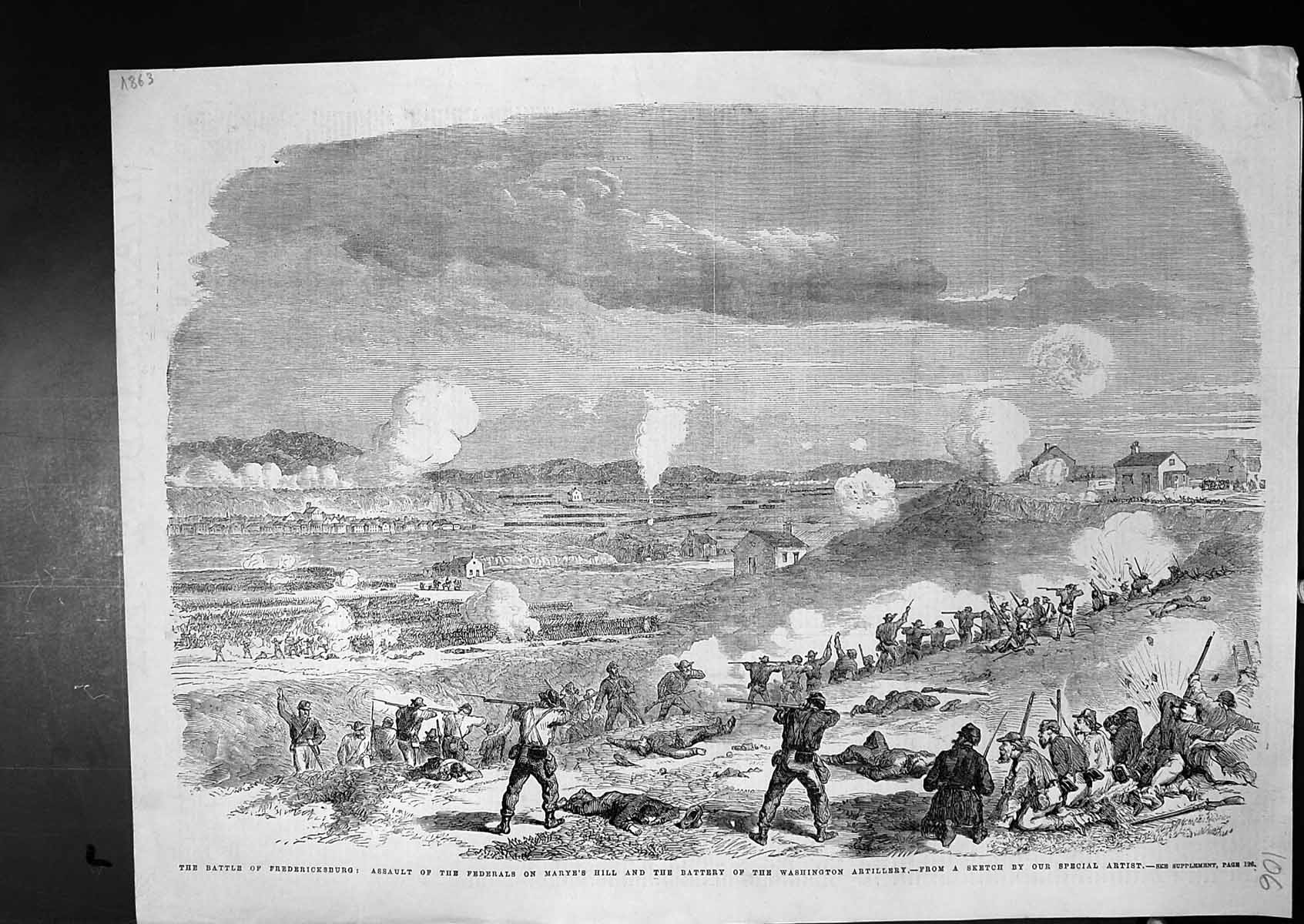 Old Battle Fredericksburg Assault Federals Maryes Hill Artillery 1863 Victorian