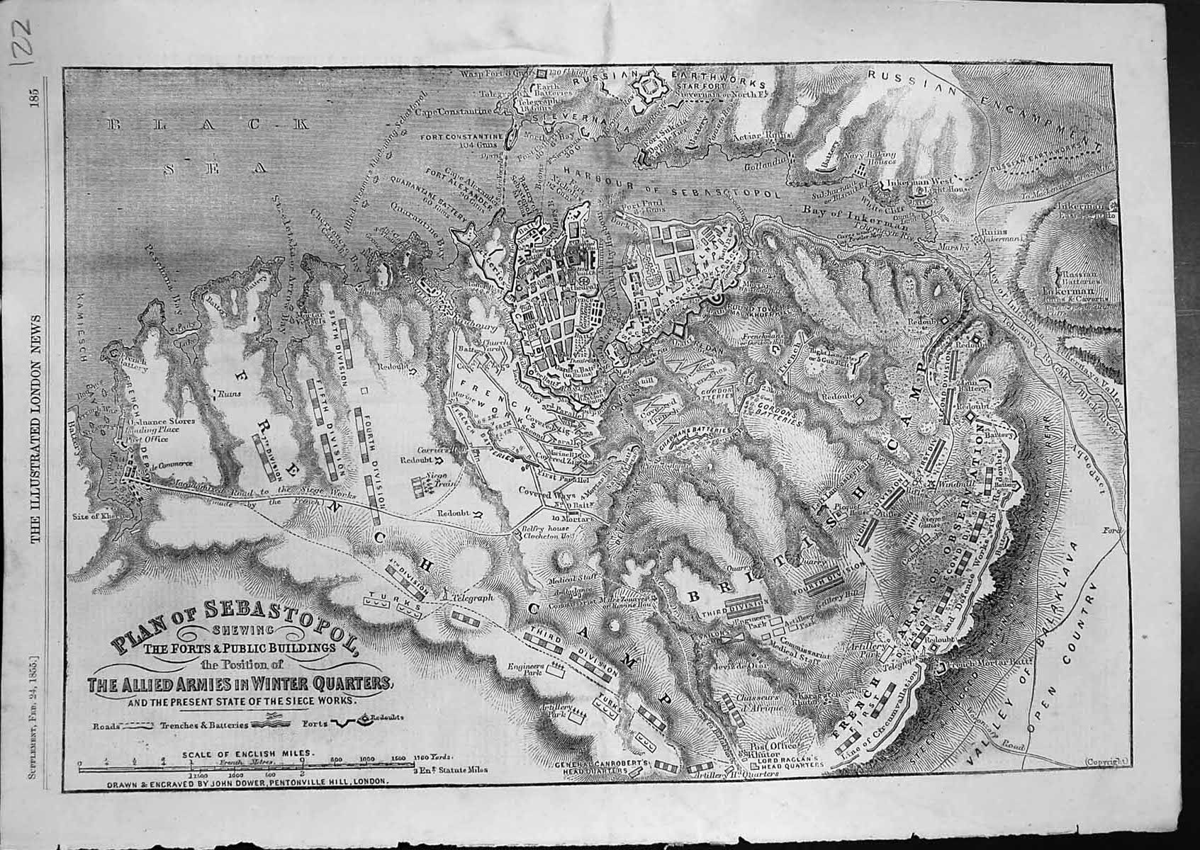 Old Plan Sebastopol Forts Public Buildings Allied Armies Quarters 185 Victorian