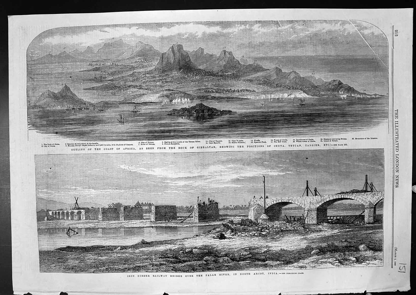 Old Coast Africa Rock Gibraltar Railway Bridge Palar River India 1860 Victorian