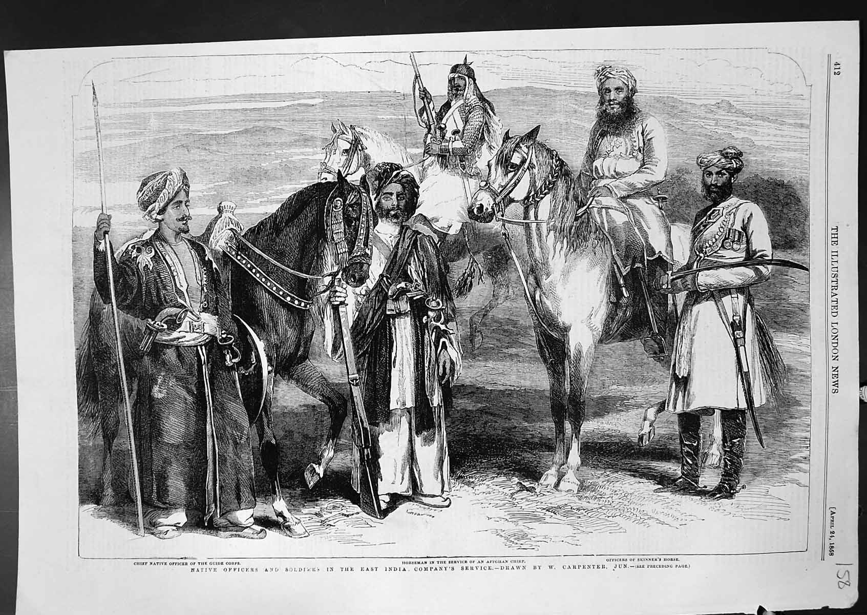 Old Print Native Officers Siers East India Co Service W Carpenter Jun 18 19th
