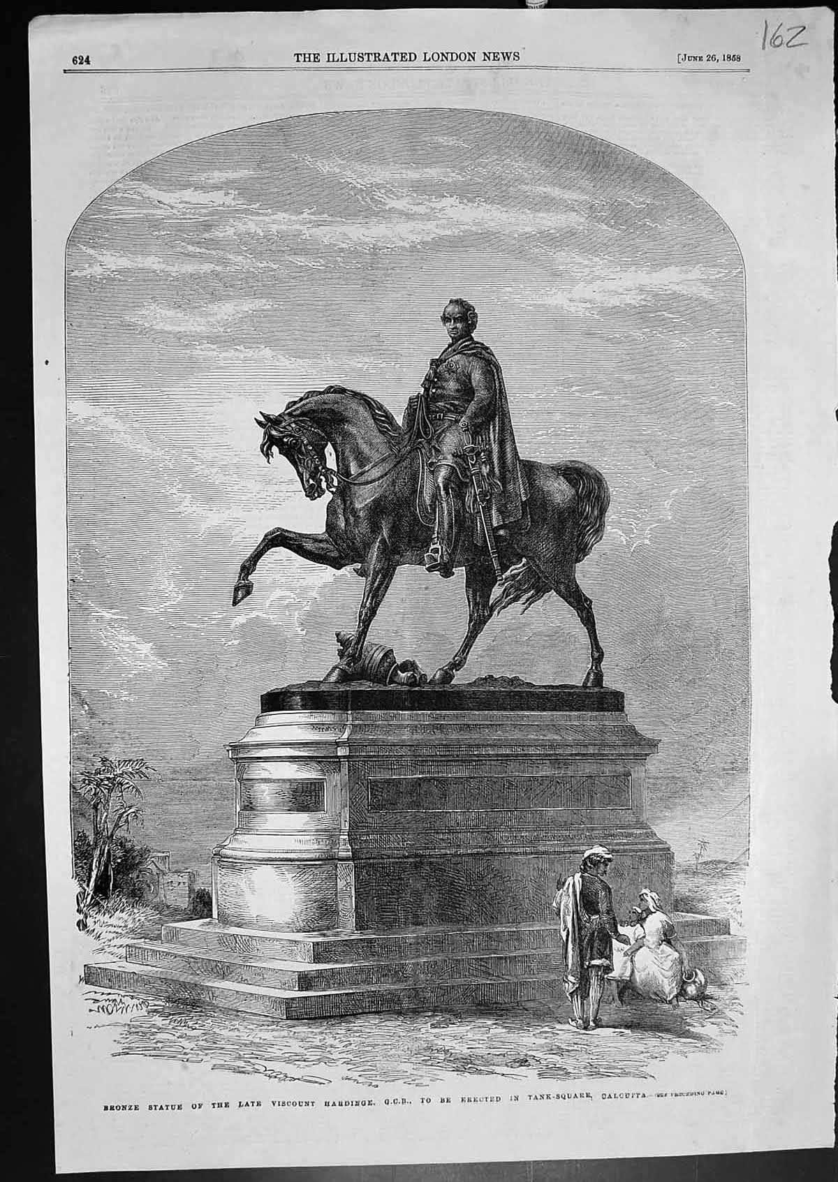 Old Bronze Statue Viscount Hardinge Erected Tank Square Calcutta 1858 Victorian