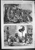 Old Antique Print India Milkwomen Camp Performing Goat Playing Music 1864 19th