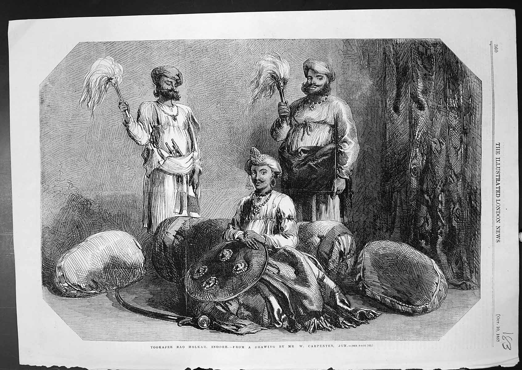 Original Old Antique Print Tookajee Rao Holkar Indore W Carpenter Jun 1857 19th
