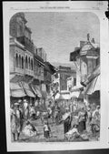 Old Antique Print Main Street Agra Oxen Cart Street Sellers Natives 1858 19th