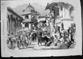 Original Old Antique Print Bazaar Oodipoor Rajpootana W Carpenter Jun 1858 19th