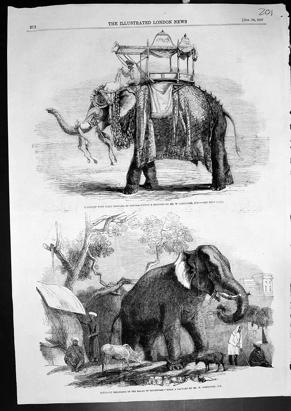 Old Elephant With State Howdah Baroda Belonging Rajah Bhurtpore 1857 Victorian