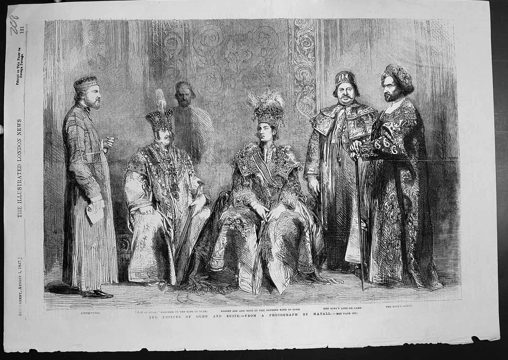 Old Print Princes Oude Suite Eldest Son General Brother Aide De Camp 1857 19th