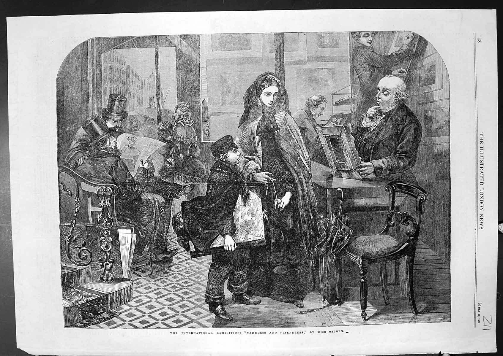 Antique Print International Exhibition Nameless Friendless Miss Osborn 1862