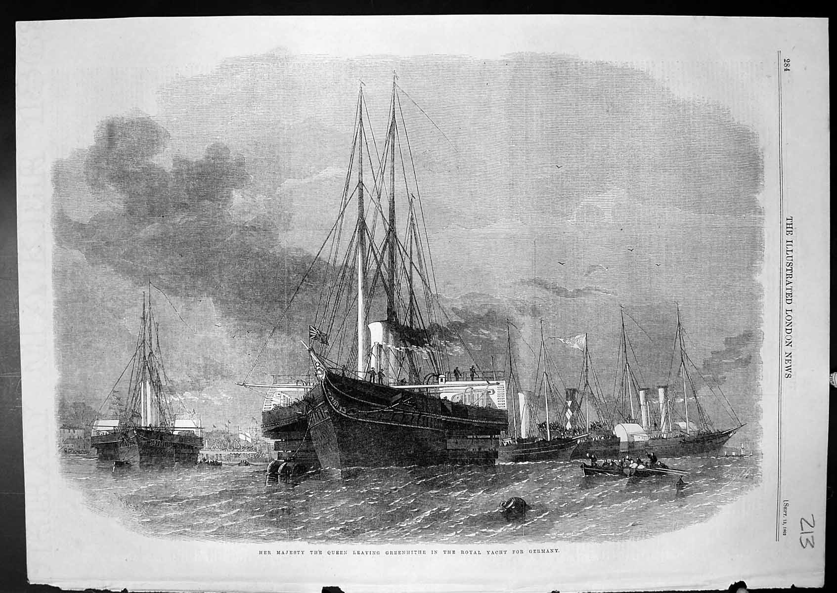 Old Her Majesty Queen Leaving Greenhithe Royal Yacht For Germany 1862 Victorian