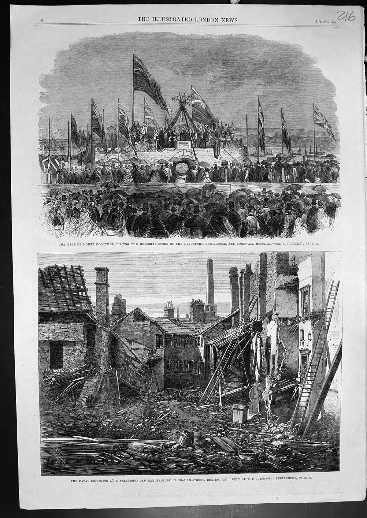 Old Memorial Stone Cornwall Hospital Fatal Explosion Birmingham 1862 Victorian