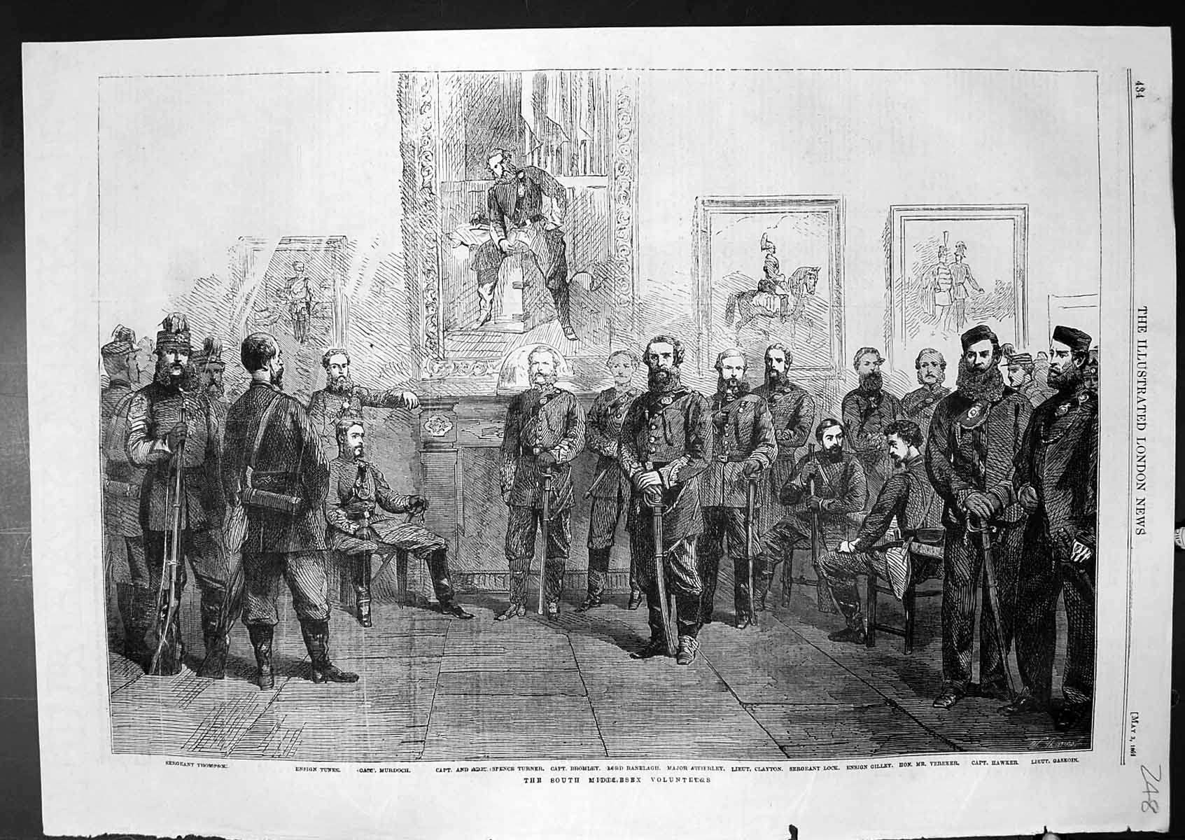 Antique Old Print South Middlesex Volunteers Lord Ranelagh Lieut Clayton 1862