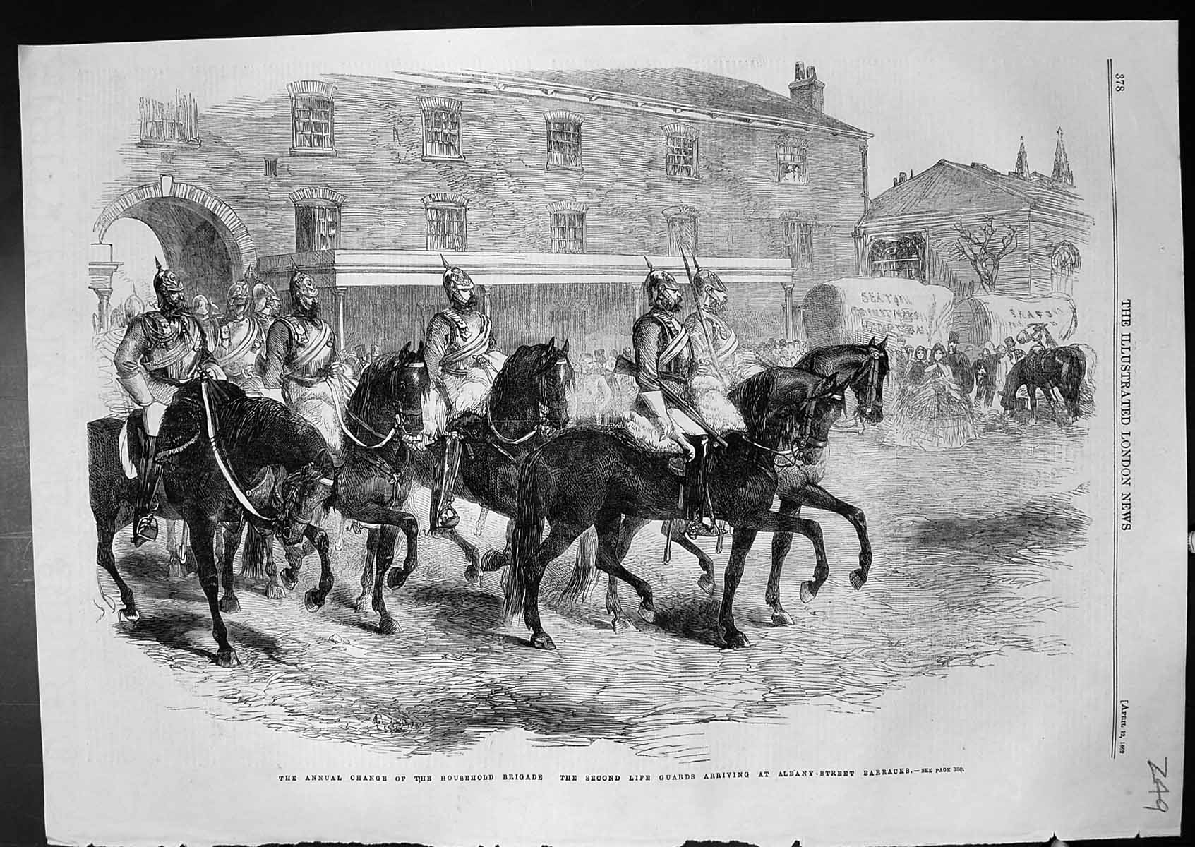 Antique Print Change HousehBrigade 2Nd Life Guards Albany St Barracks 1862