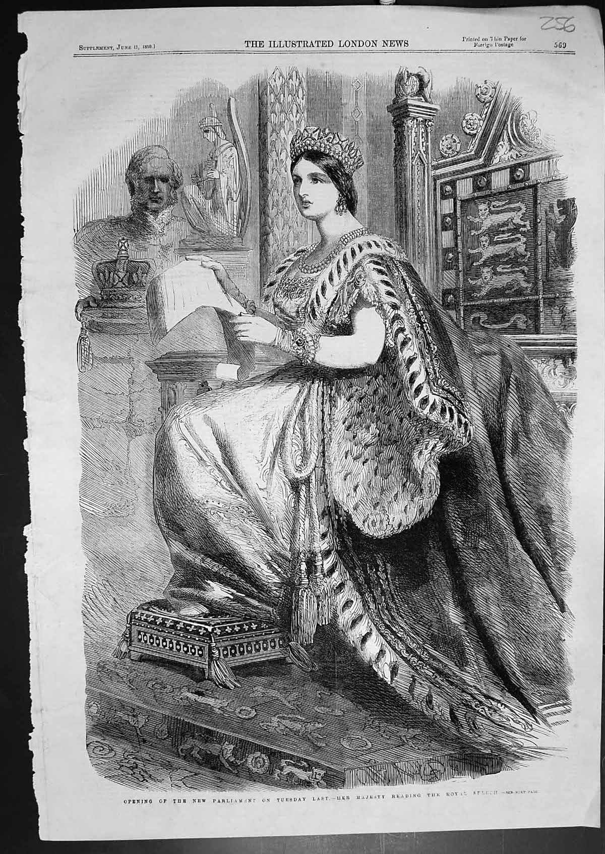 Antique Print Opening New Parliament Her Majesty Reading Royal Speech 1859 19th