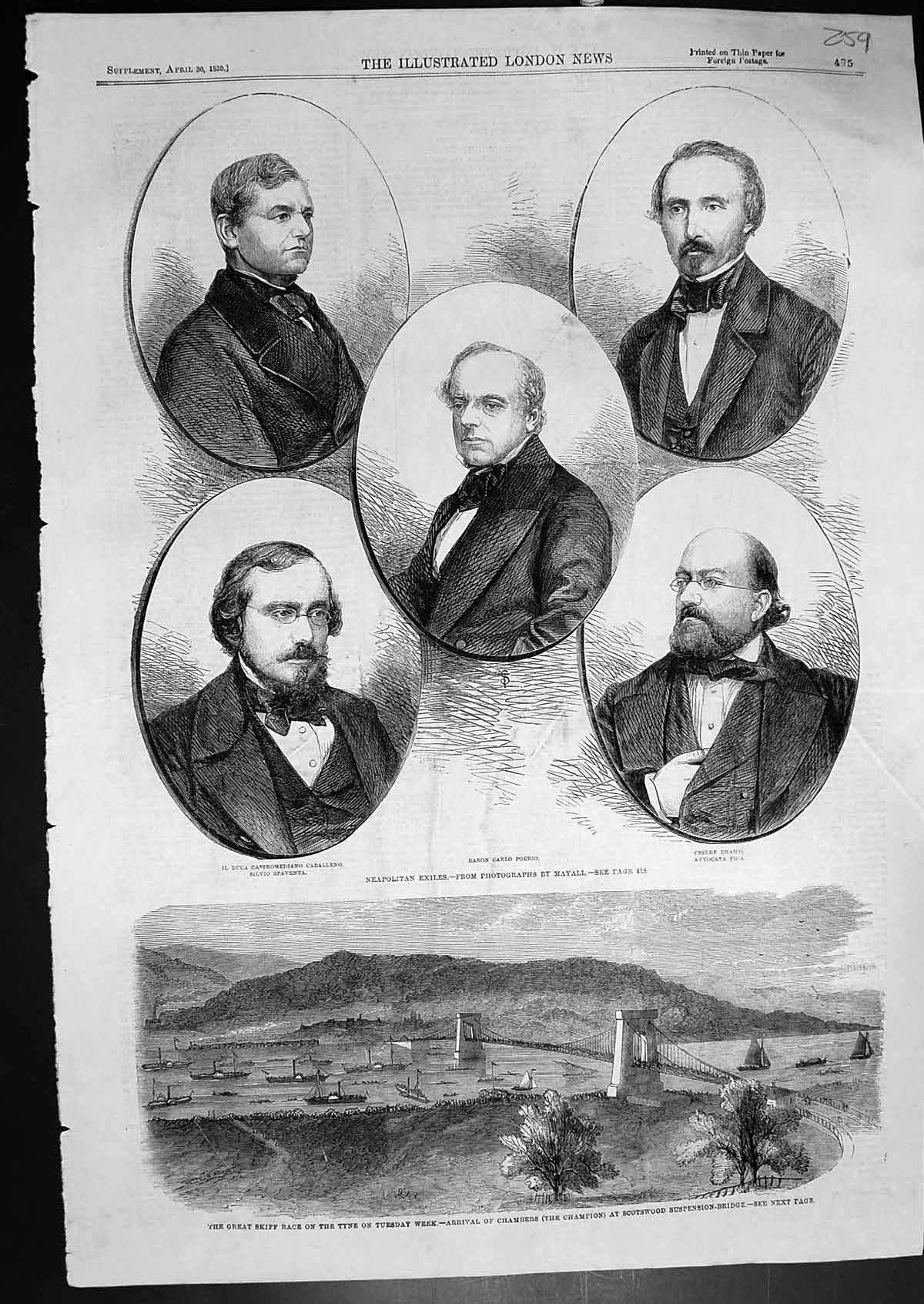 Old Neapolitan Exiles Carlo Poerio Cesere Braico Skiff Race Tyne 1859 Victorian