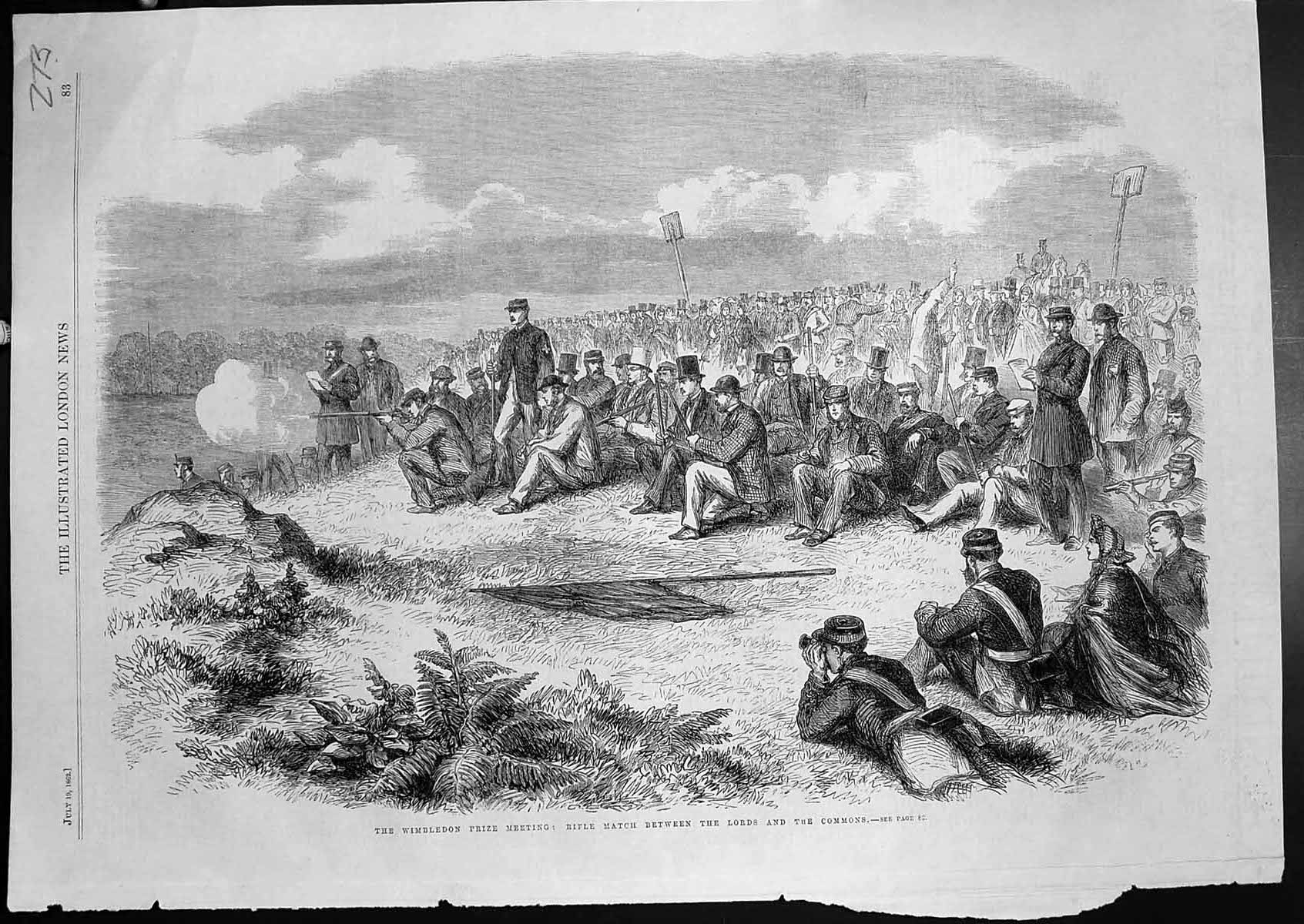 Old Print Wimbledon Prize Meeting Rifle Match Between Lords Commons 1862 19th