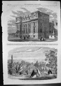 Old Print Views Melbourne Australia Houses Assembly Botanic Gardens 1863 19th