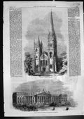 Antique Old Print Llandaff Cathedral Public Library Museum Art Melbourne 1861