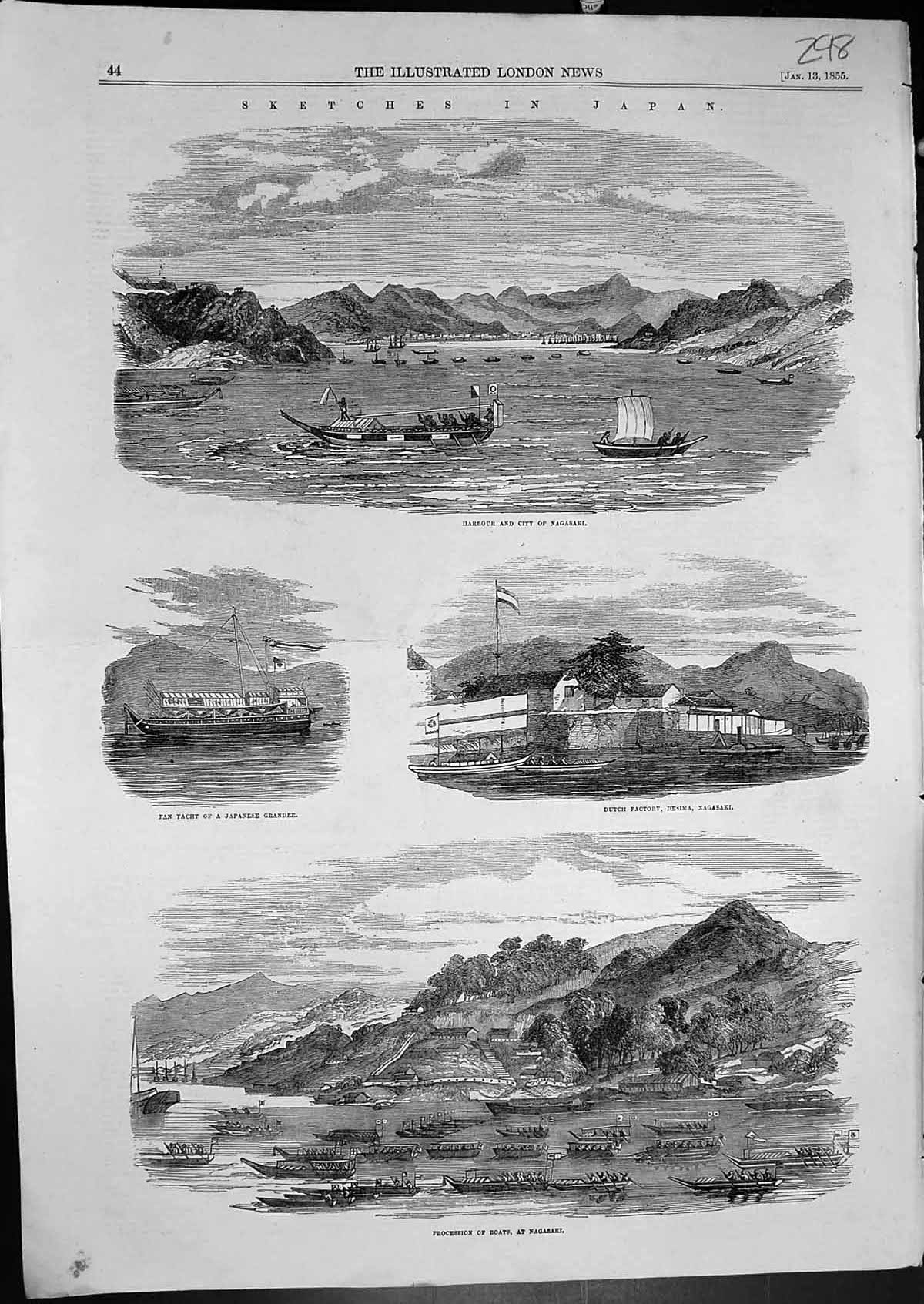 Old Japan Harbour City Nagasaki Dutch Factory Desima Map Harbour 1855 Victorian