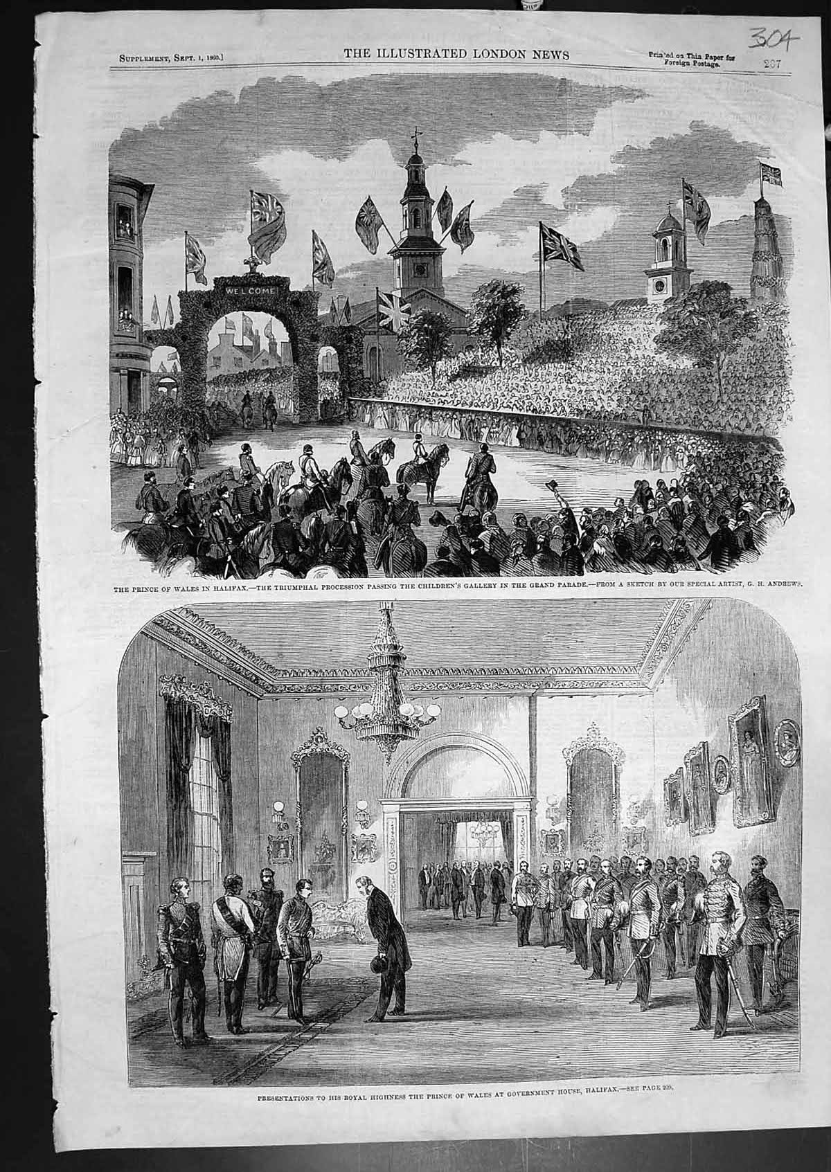 Old Print Prince Wales Halifax Gov House St Chads Schools Shrewsbury 1860 19th