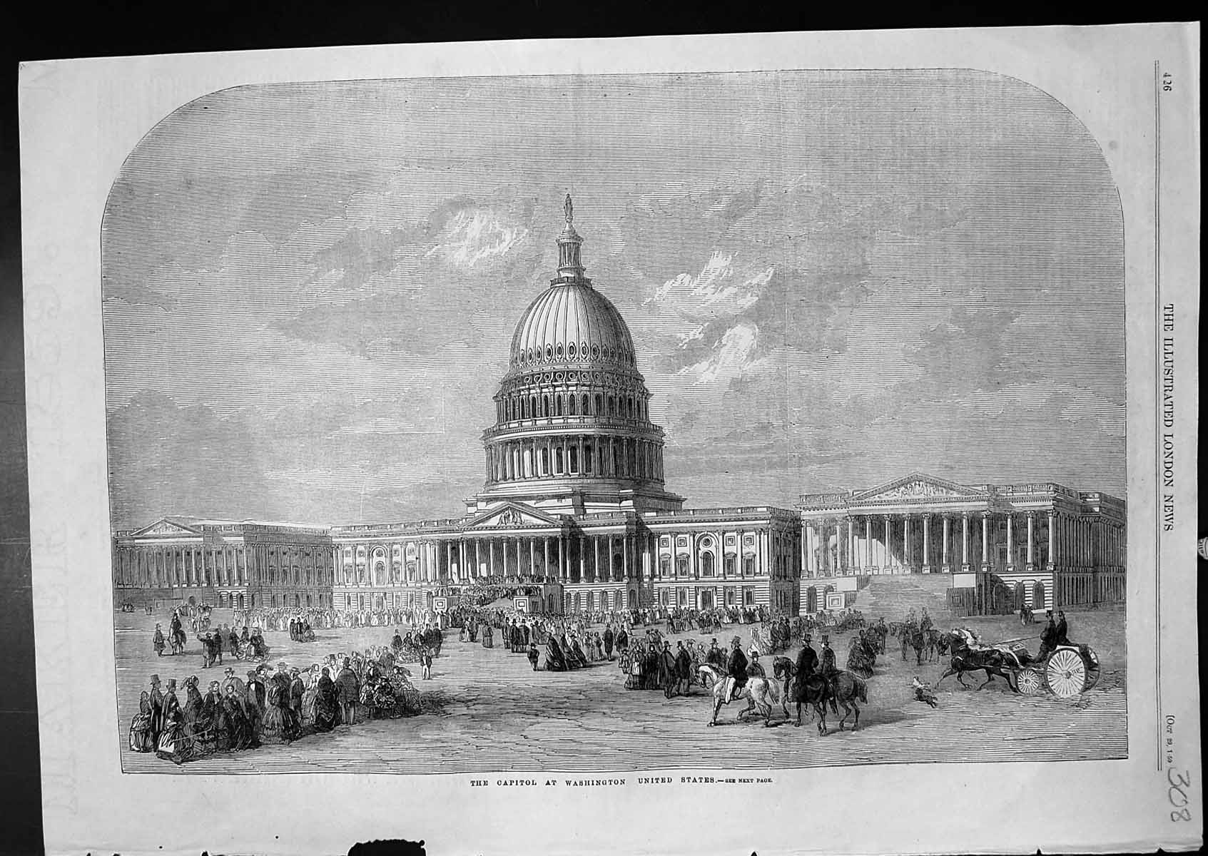 Old Antique Print Capitol Washington U S A GChain Mayor Portsmouth 1859 19th