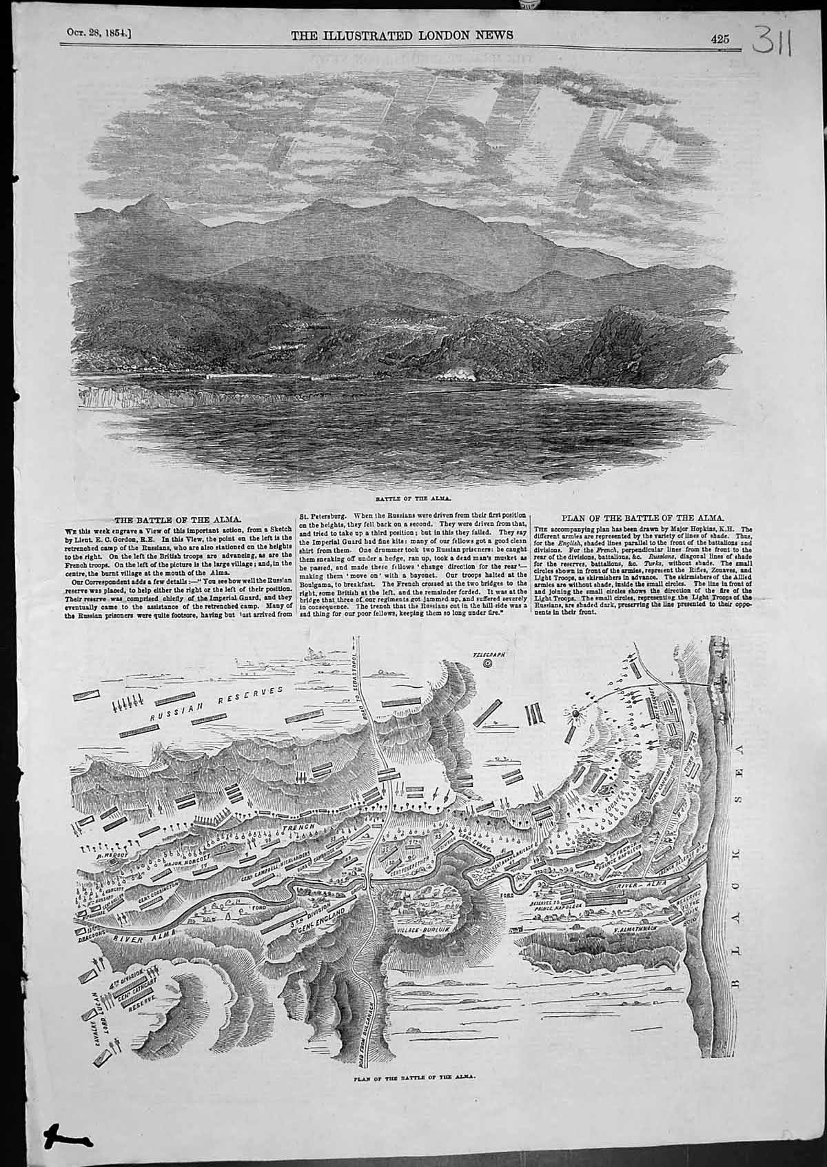 Original Old Antique Print Plan Battle Alma Paris Fashions November 1854 19th