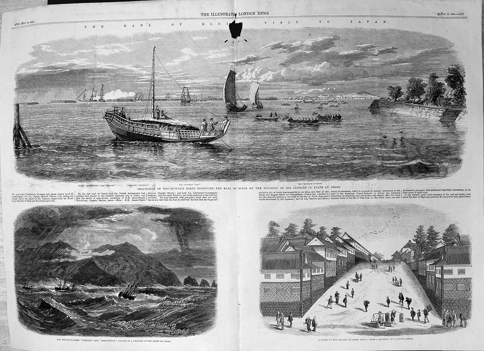 Old Earl Elgins Visit Japan Steam Frigates Storm Furious Street Jeddo