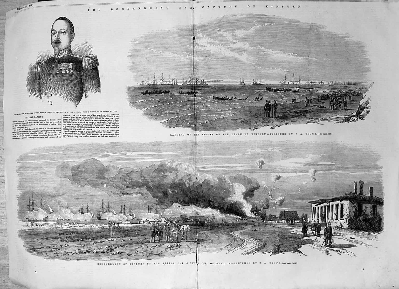 Antique Print Bombardment Capture Kinburn Gen Bazaine Commander French 1855