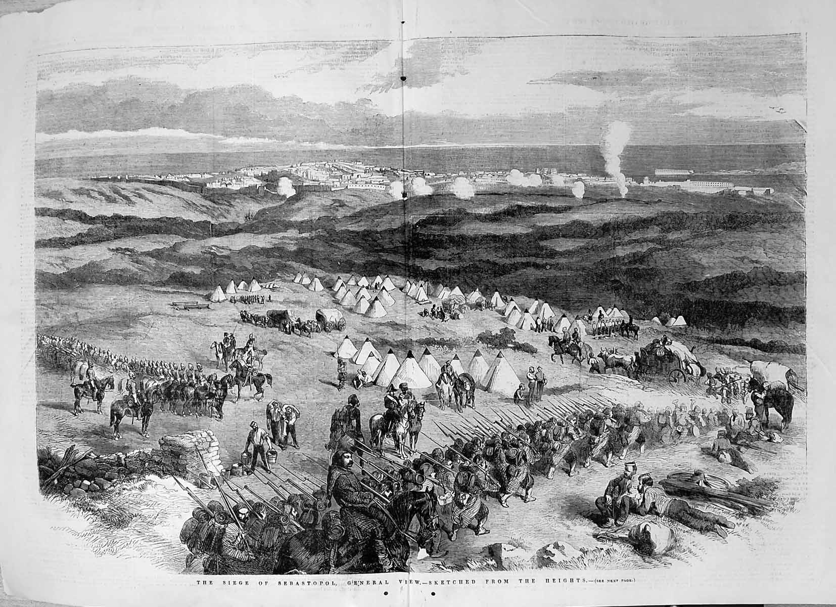Antique Old Print Siege Sebastopol General View Sketched From Heights 1854 19th