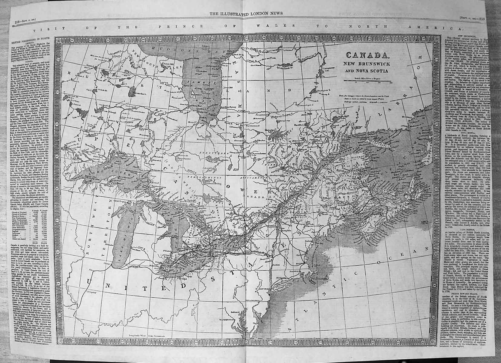 Antique Print Visit Prince Wales North America Map Canada Nova Scotia 1860 19th