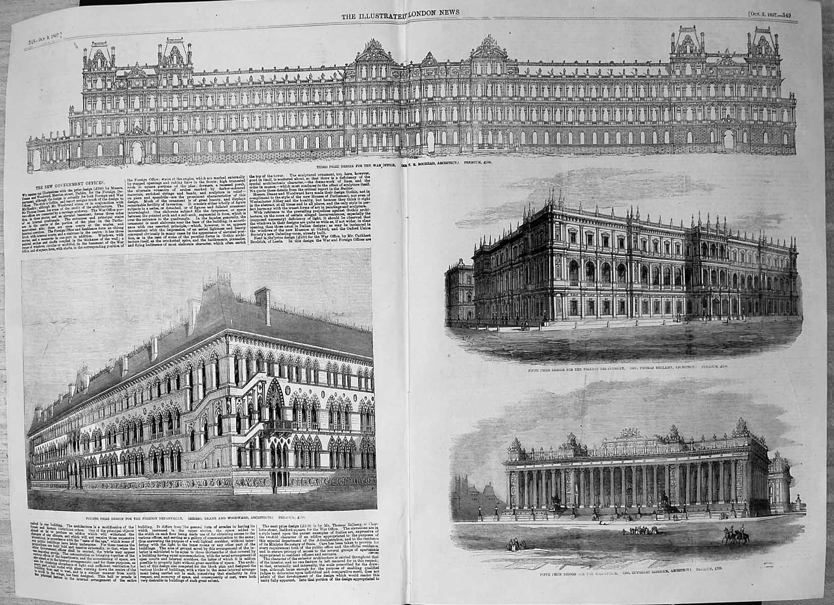 Old New Government Offices Design War Office Foreign Department 1857 Victorian