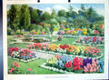 Original Old Antique Print Colour Flowers Summer Garden Formal Design