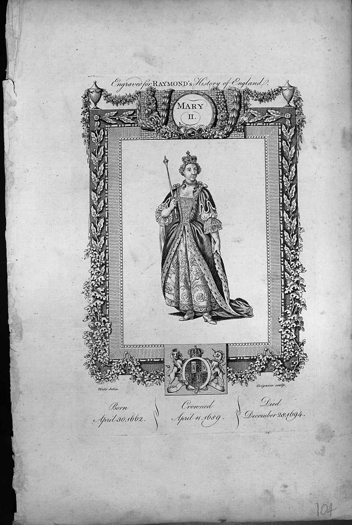 Old Mary 11 Born 30 April 1662 Crowned 11 April 1689 Died 28 Dec 1694 104J647