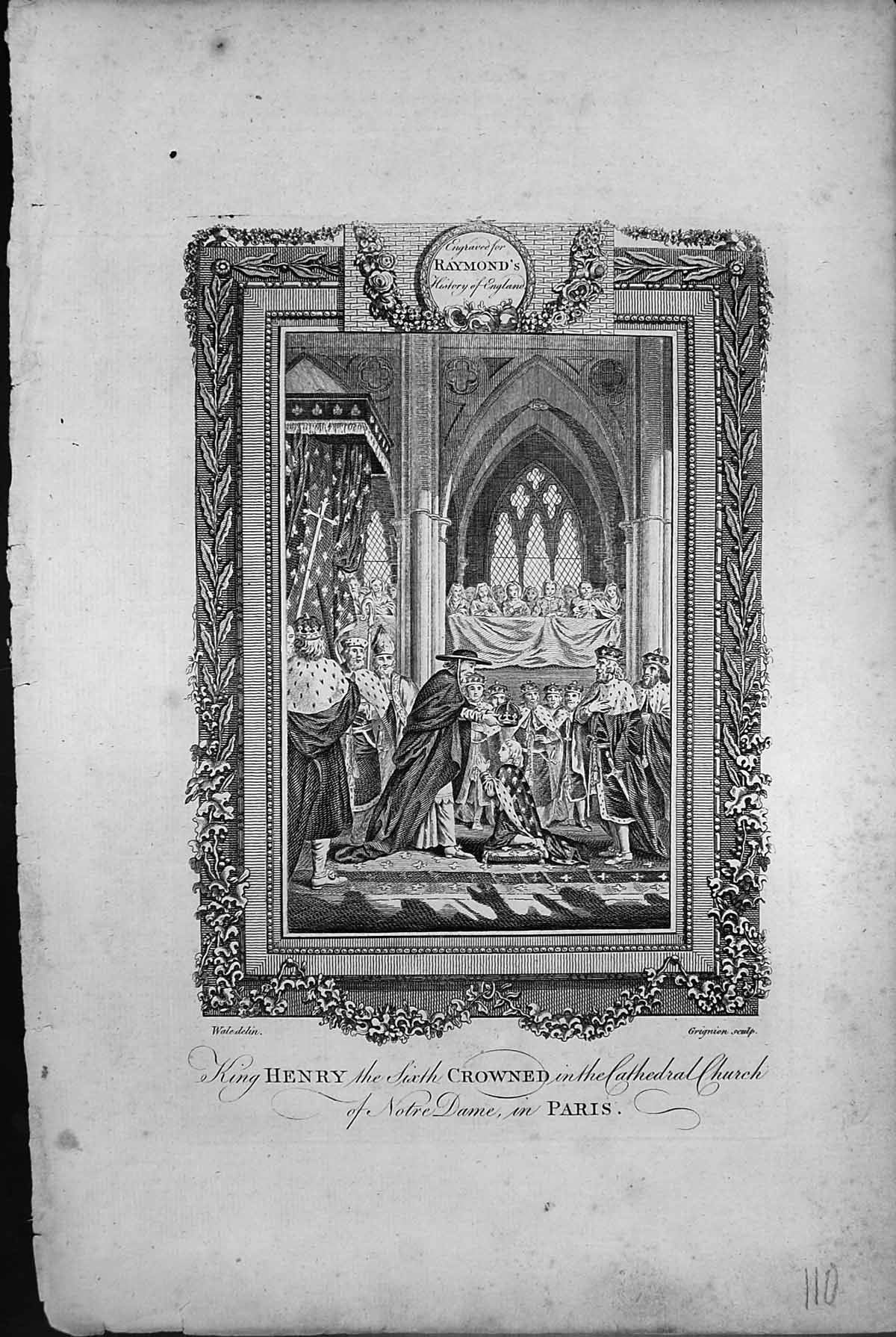 Antique Old Print King Henry Sixth Crowned Cathedral Church Notre Dame Paris