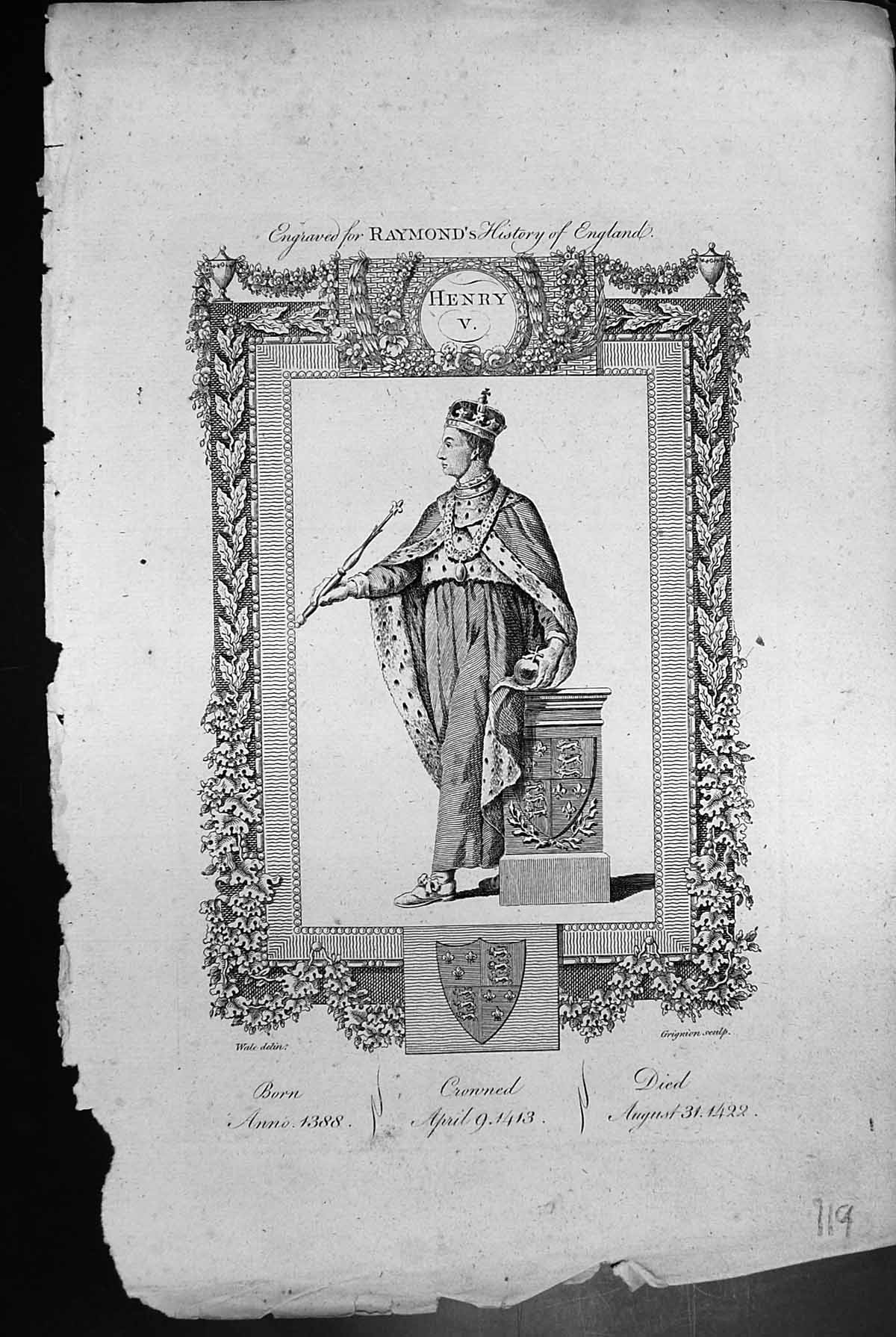 Antique Print Henry V Born Anno 1388 CrownedApril 1413 Died 31 August 1422 119J647