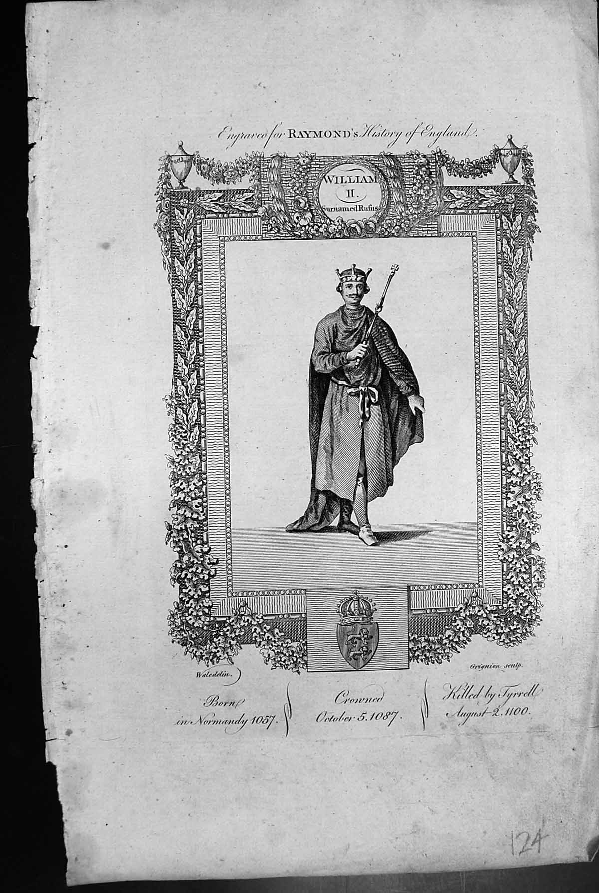 Old William 11 Rufus Born Normandy 1057 Crowned 1087 Killed Tyrrell