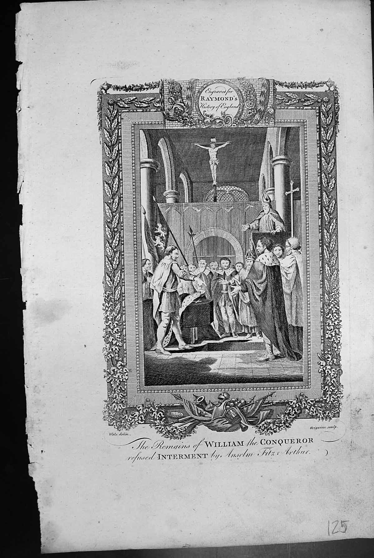 Antique Old Print Remains William Conqueror Refused Internment Anselm Arthur