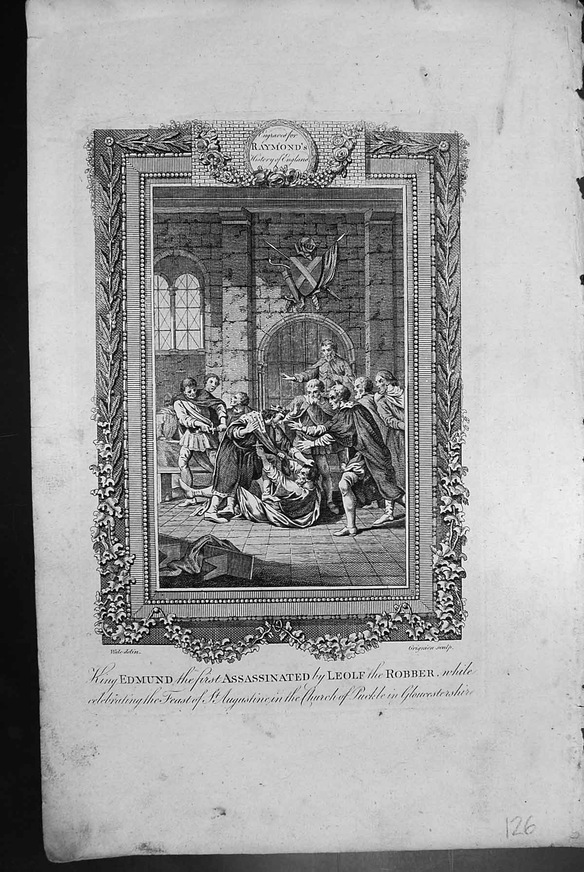 Old Print King EdmundAssassinated Leolf Robber Feast Augustine Church