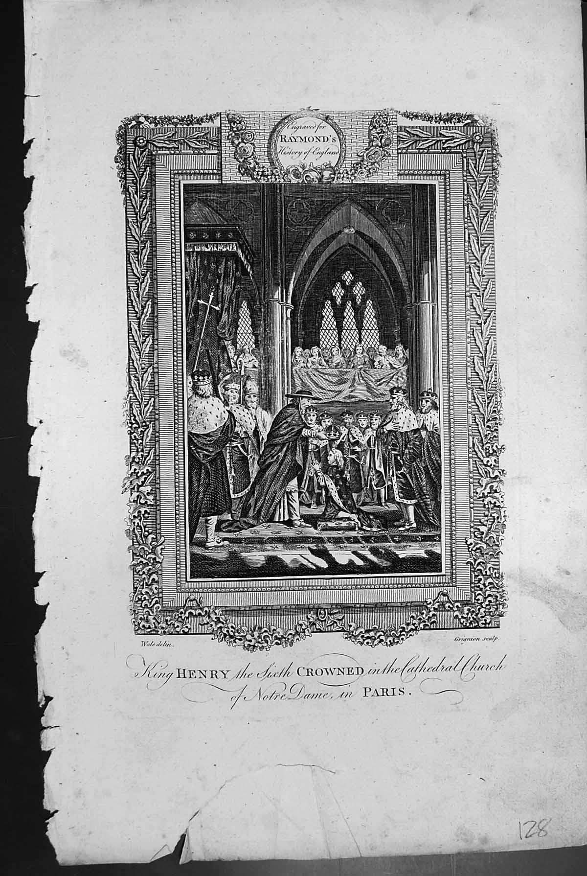 Original Old Antique Print King Henry 6Th Crowned Cathedral Notre Dame Paris