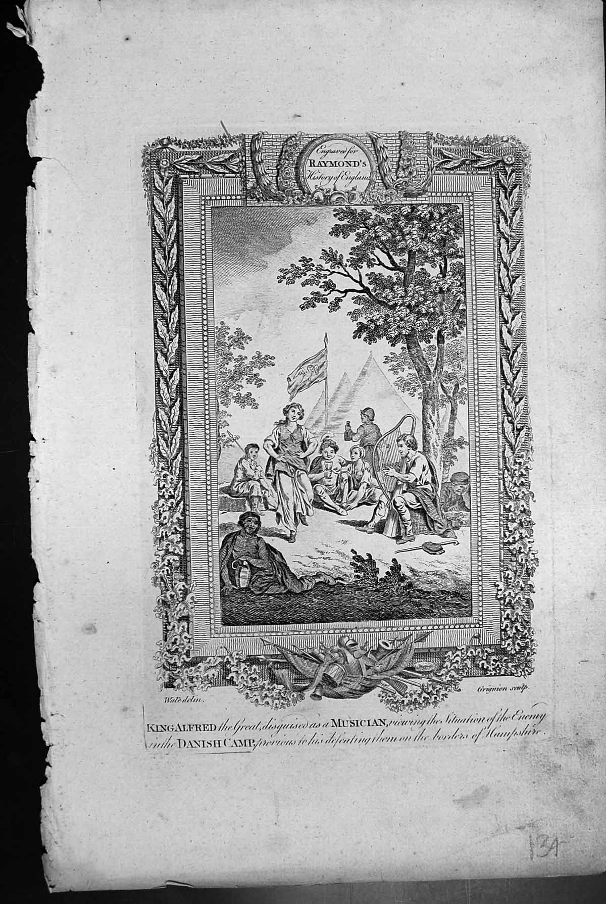 Antique Print King Alfred Great Viewing Danish Camp Before Defeat Hampshire