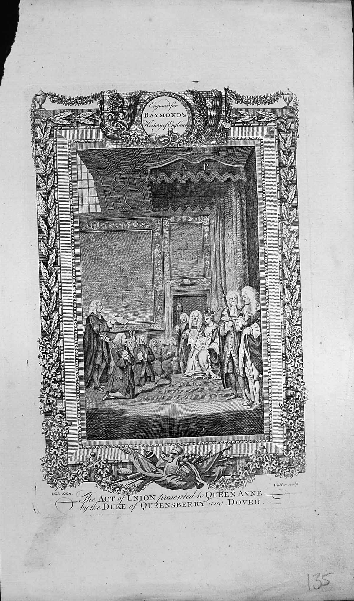 Antique Old Print Act Union Presented Queen Anne By Duke Queensferry Dover